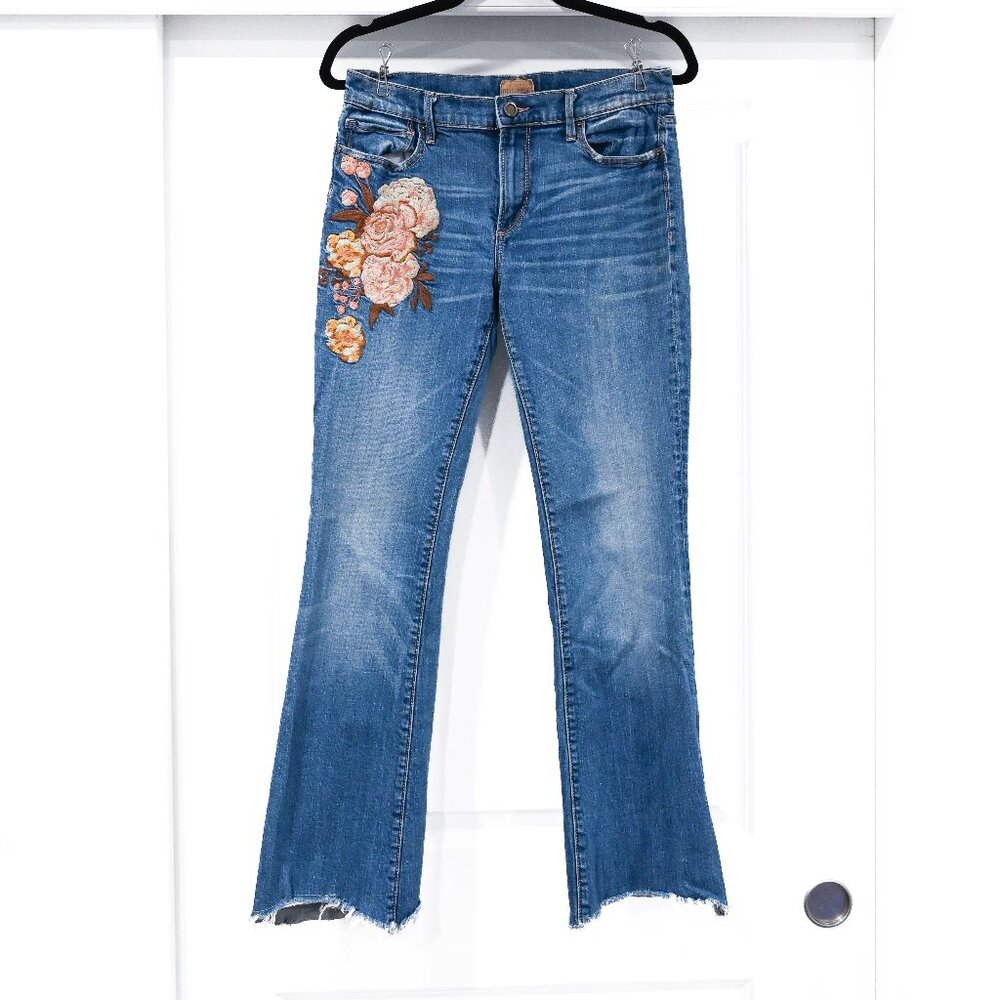 Driftwood Women's Flare Jeans with Floral Embroidery - Blue